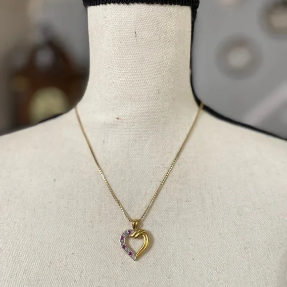 925 Heart Pendant Necklace Diamond Gold Tone - Picture 5 of 5